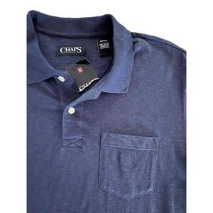 NWT Chaps Dark Blue Short Sleeve Collared Polo Shirt Small Long 2 Button Cotton
